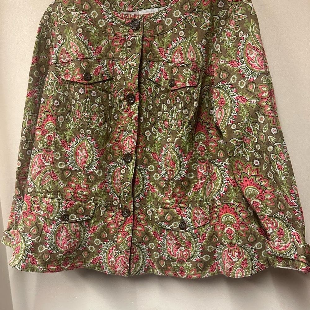 Charter Club Green and Pink Paisley Utility‎ Jacket